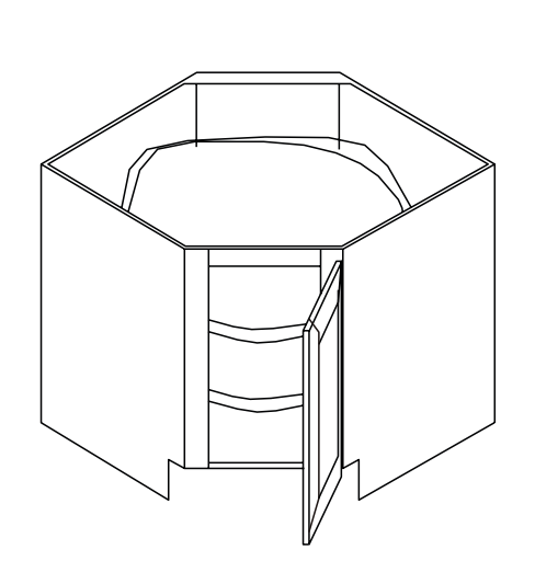 Hexagonal privacy booth with a door and an interior seat.